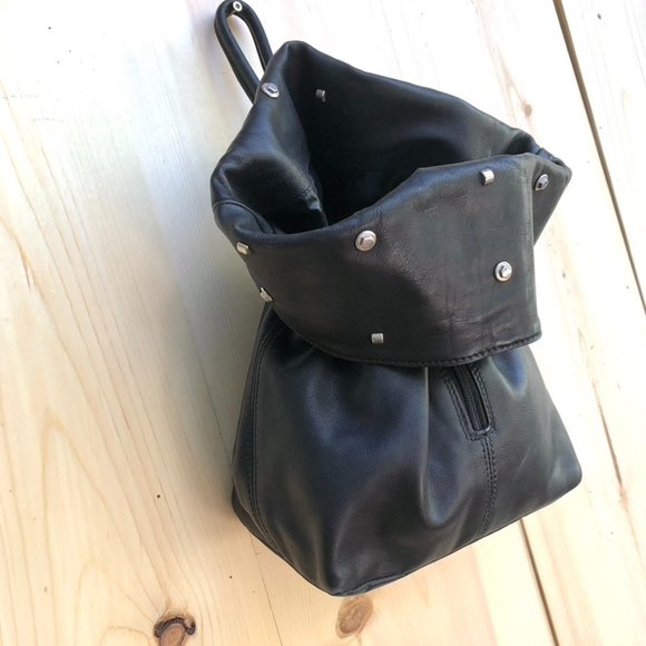 VINTAGE PUNK. GOTH. HOBO. HIDDEN ZIPPER BLACK LEATHER MOTO SHOULDER HANDBAG - Picture 1 of 6